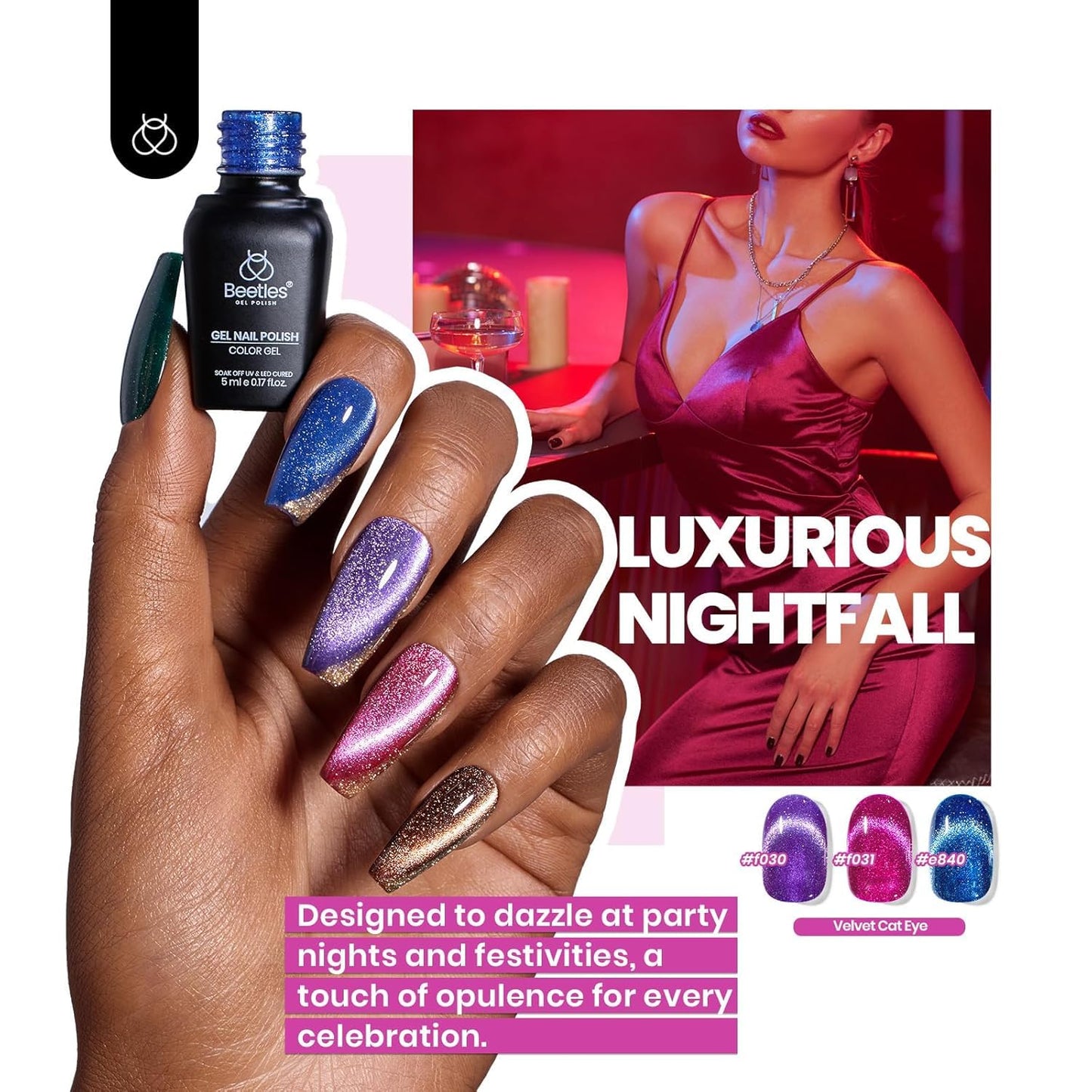 Beetles Cat Eye Gel Nail Polish Set - 36 Colors Red Purple Brown Green Burgundy Magnetic Gel Polish Kit Base Glossy Matte Top Coat Soak Off UV DIY Beauty and Personal Care beetles Gel Polish