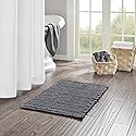 Madison Park Lasso 100% Cotton Chenille Chain Woven Stitch Bathroom Rug - Non Slip - Absorbent, Quick Dry Bath Mat, 20x30, Charcoal