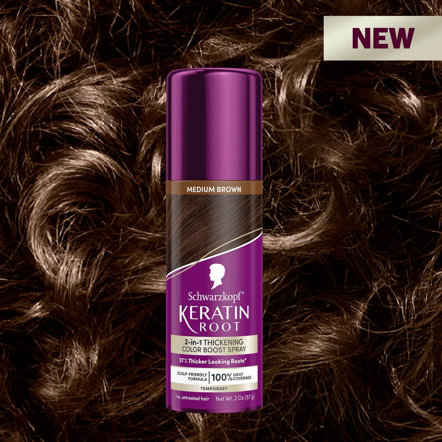 Schwarzkopf Keratin Color Root Temporary Hair Color Spray, Medium Brown, Instant Gray Coverage, Thicker, Fuller-Looking Roots, Easy-to-Use, No
