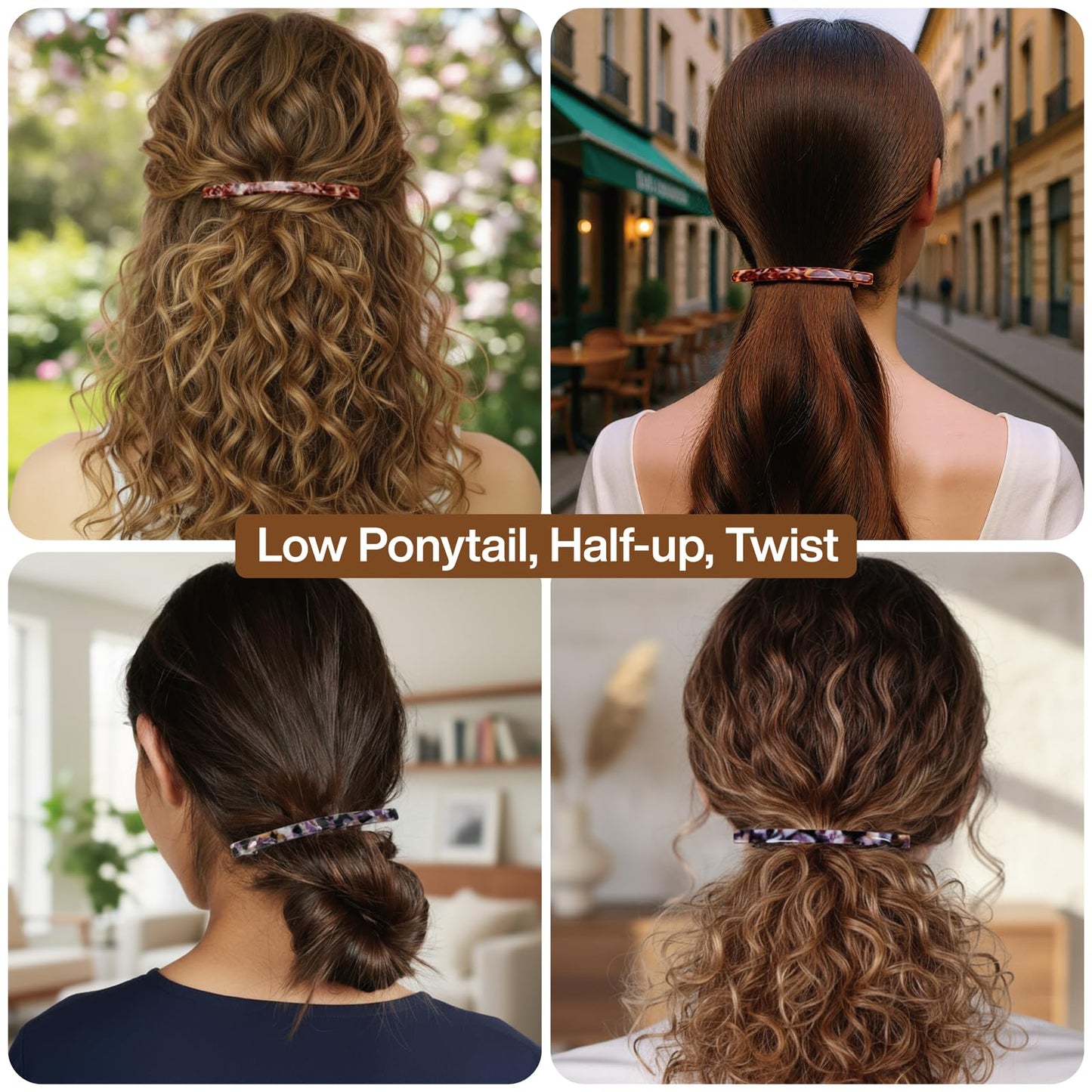 HYFEEL Long French Hair Barrettes 4 Inch Large Hair Clips for Women Thick Hair Automatic Clasp Clamp Pins Resin Nonslip Grip Ponytail Holders, Stylish