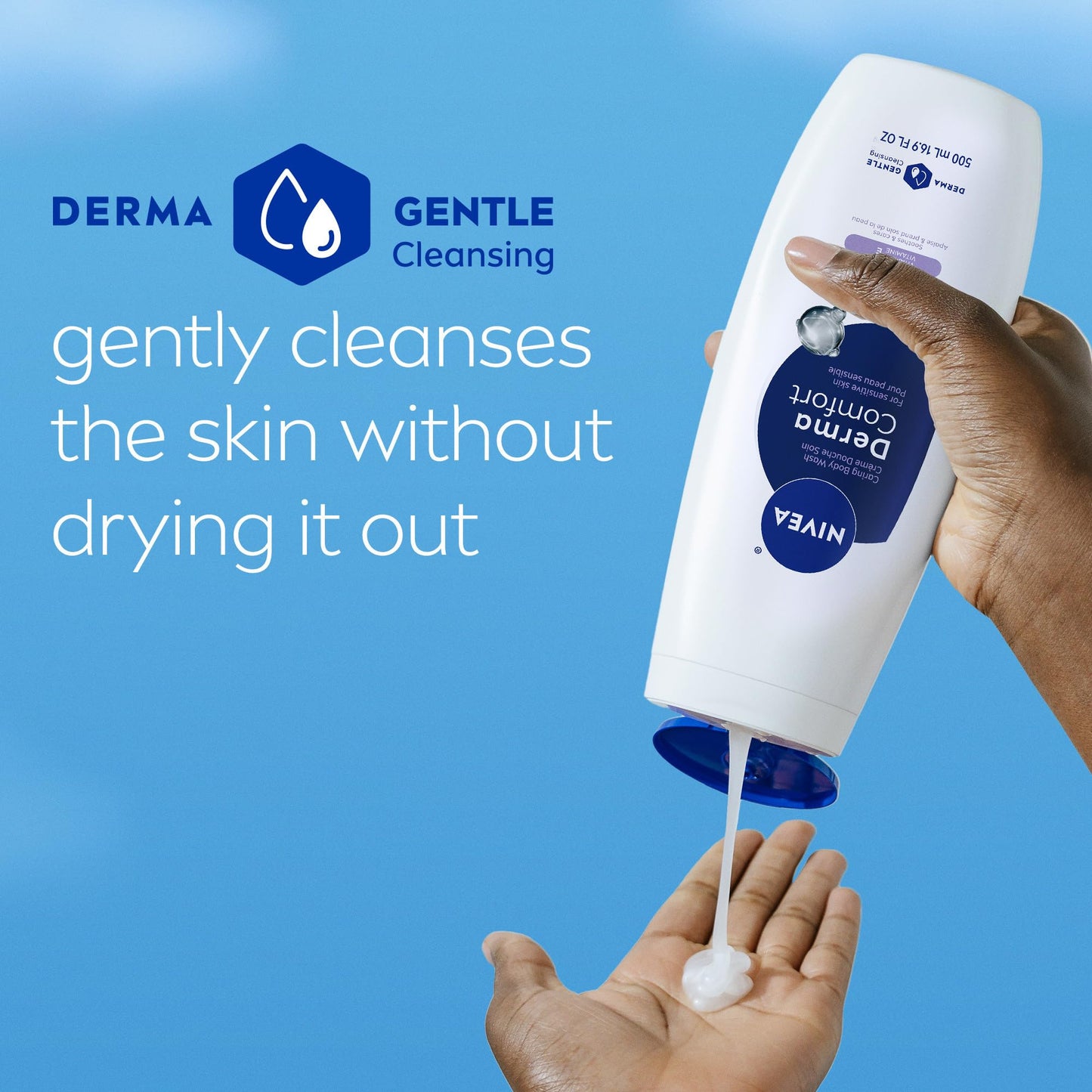 NIVEA Derma Comfort Caring Body Wash for Sensitive Skin, Body Wash with Hyaluronic Acid and Vitamin E, 16.9 Fl Oz Bottle, Pack of 3 Beauty & Personal Care NIVEA