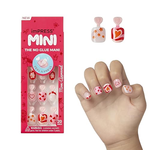 Kiss Impress No Glue Mani Press On Nails, Mini, 'Playground', Pink, Kids Size, Squoval Shape, Includes 20 Nails, 1 Mini File Beauty & Personal Care imPRESS