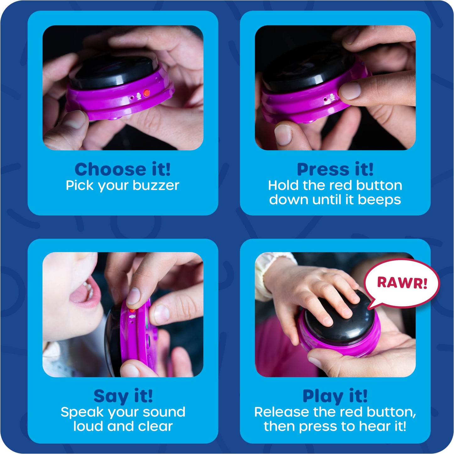 Learning Resources Recordable Answer Buzzers | Set of 4 Sound Buttons for Kids Ages 3+ | Fun Family Game Show & Trivia Night Toy