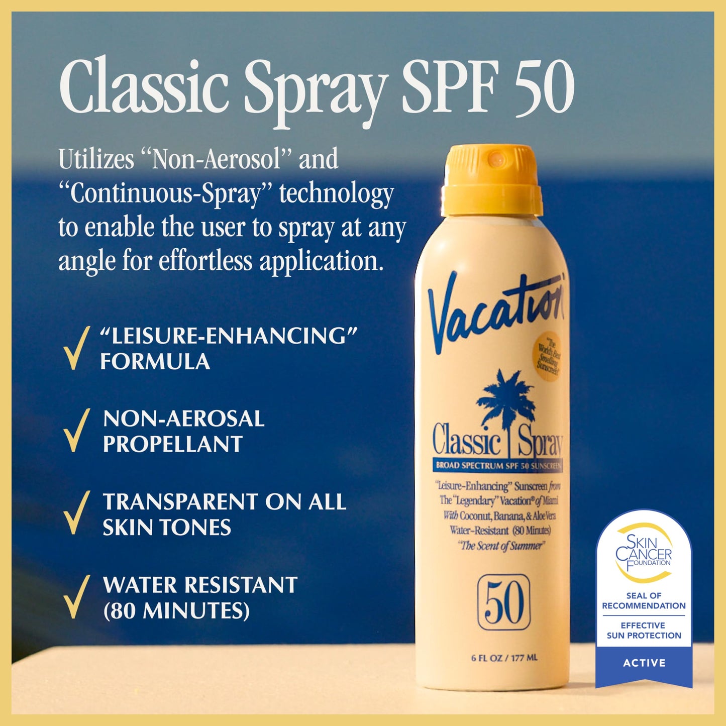 Vacation Classic SPF 50 Sunscreen Spray, 6 Fluid Ounces, Pack of 3 - Broad Spectrum, Lightweight, Transparent on All Skin Tones, Water-Resistant Beauty and Personal Care VACATION
