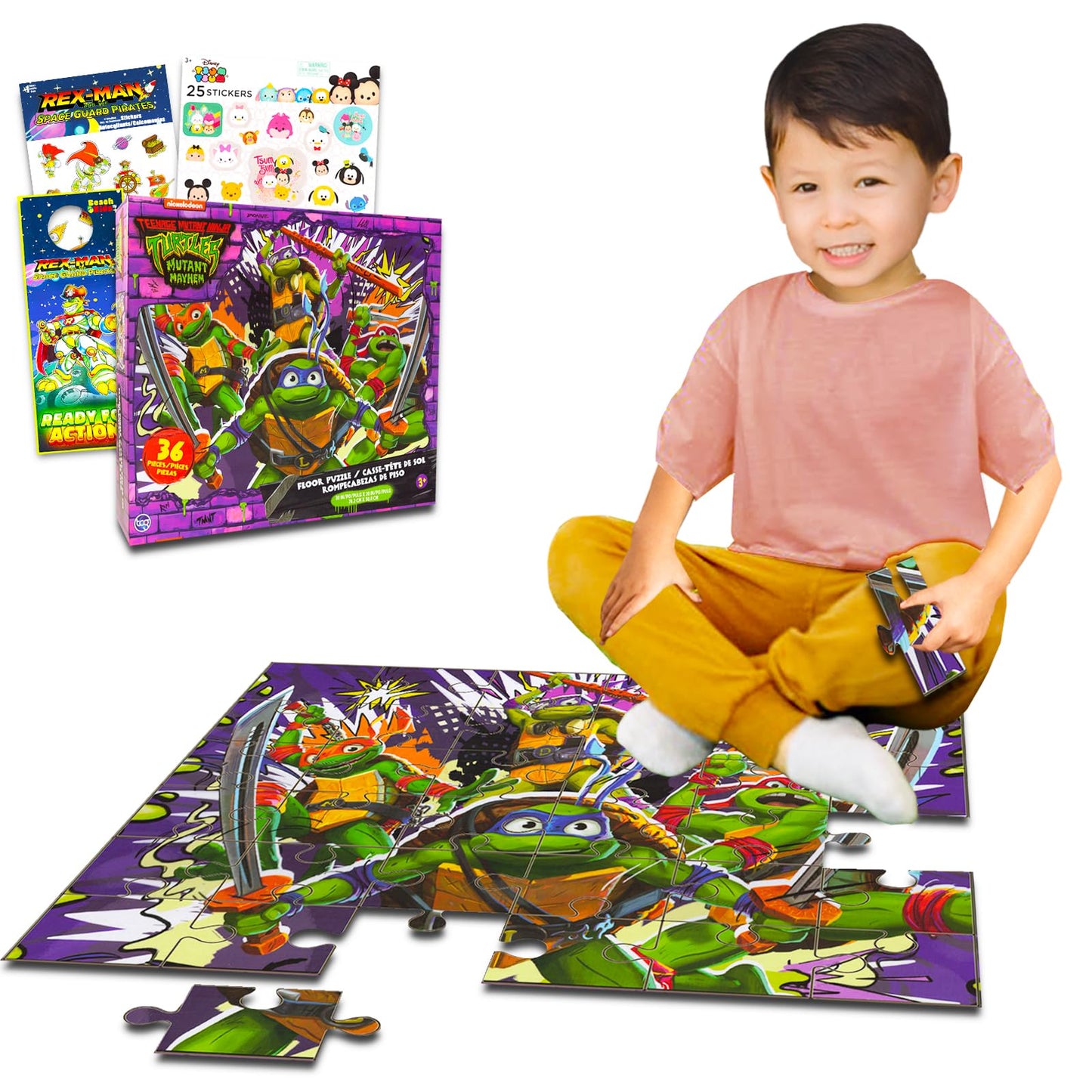 Teenage Mutant Ninja Turtles Floor Puzzle Set – 36 Piece TMNT Puzzle with Stickers & More, Fun Jigsaw Puzzles for Kids Ages 4-8