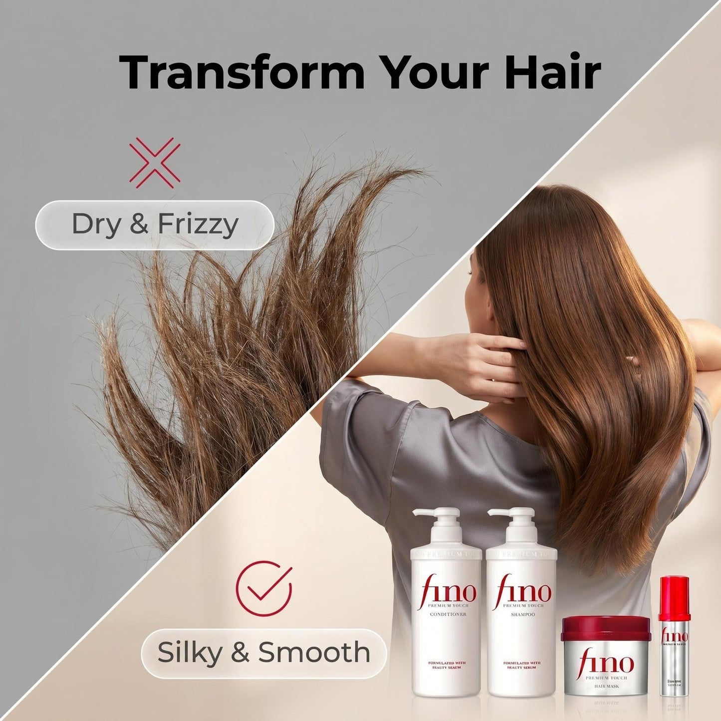 TJ SIGNATURE Fino Premium Touch Complete Hair Spa Set - Shampoo (550ml), Conditioner (550ml), Mask (230g) & Hair Oil (70ml) 5-Piece J-Beauty System