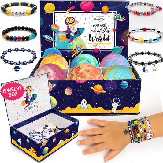 Bath Bombs for Kids with Surprise Inside, Bath Bombs with Surprise Jewelry & Jewelry Box - Organic, Skin Moisturizing, Natural Kids Space Galaxy Beauty and Personal Care Mineral Me California