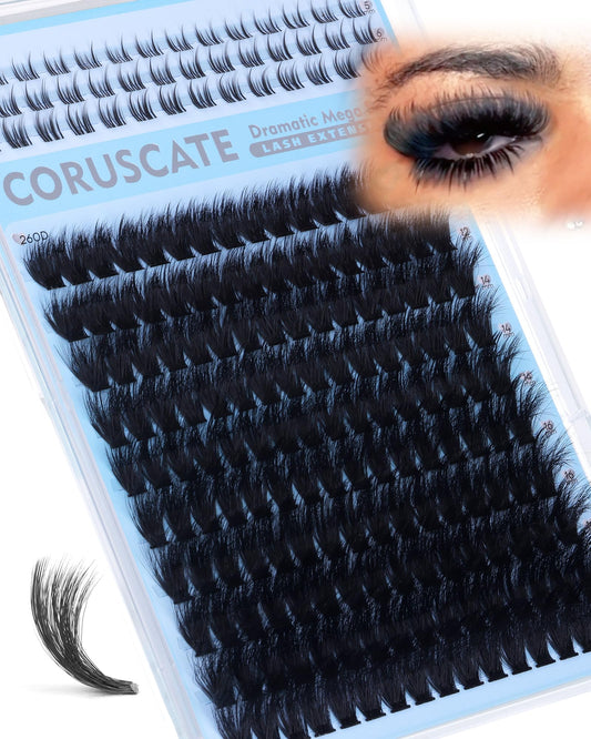 CORUSCATE 260D Lash Clusters Mink Eyelash Clusters with Bottom Lashes D Curl Cluster Eyelash Extensions Mega Volume 12-18mm Individual Lashes Full Beauty and Personal Care CORUSCATE Default Title