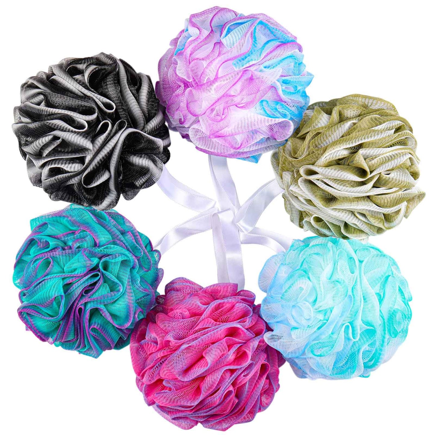 BTYMS 75g/Pc Large Loofahs Shower Sponge, Exfoliating Body Scrubber Shower Scrunchies Mesh Pouf Bath Sponges - Pack of 6 Beauty and Personal Care BTYMS Default Title