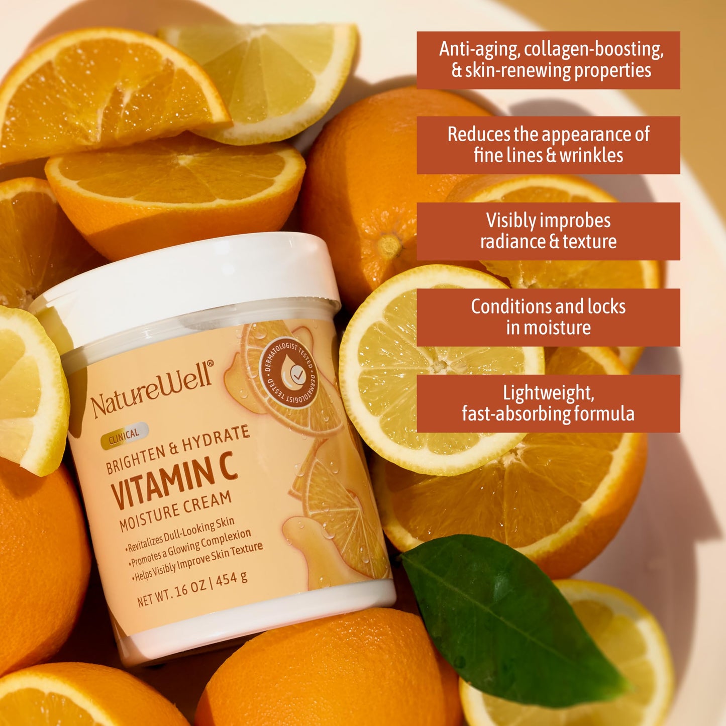 NATURE WELL Vitamin C Brightening Moisturizer Cream - Hydrating Face & Body Lotion with Coconut Oil, Helps Improve Uneven Skin Tone & Dark Spots