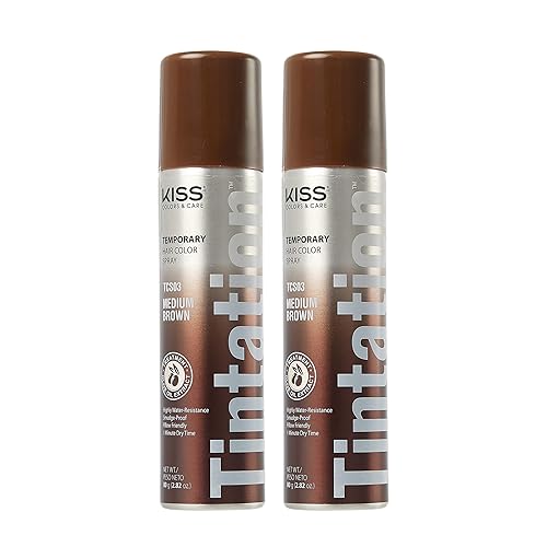 Kiss Tintation Temporary Color Spray Medium Brown 2.82 Ounce (Pack of 2)