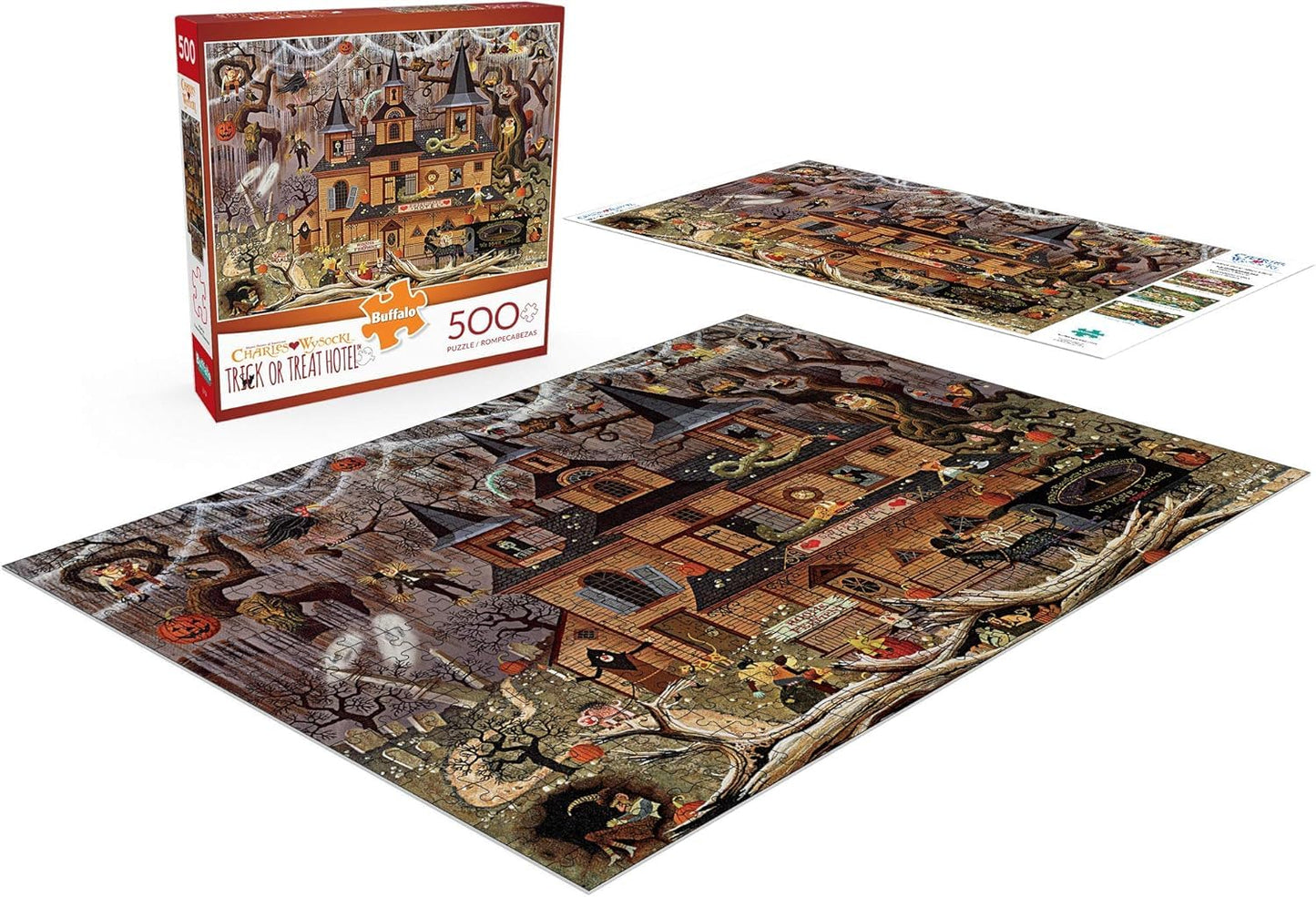 Buffalo Games 500-Piece Puzzle – Charles Wysocki Trick or Treat Hotel – Challenging Adult Jigsaw, 21.25" x 15", Game Night Fun