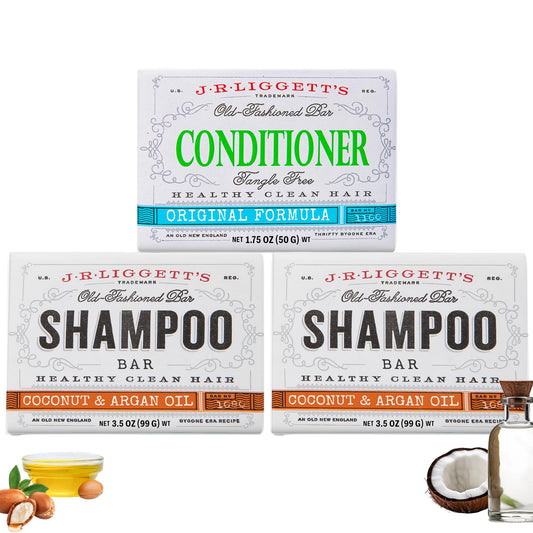 J.R.LIGGETT'S Coconut and Argan Oil Formula Shampoo Bar and Conditioner Bar 3-Pack, All-Natural, Plant-Based Solid Hair Care Set, Sulfate-Free, 2 x Beauty & Personal Care J·R·LIGGETT'S