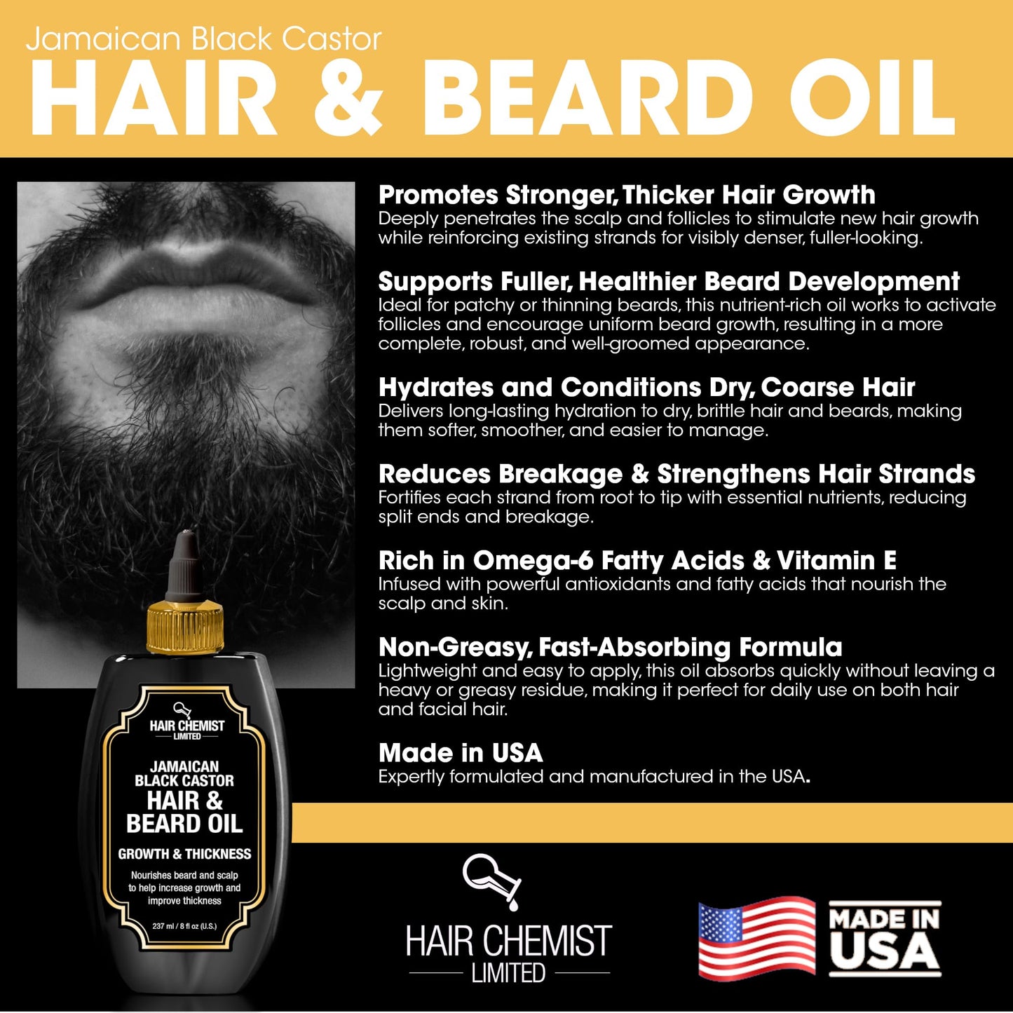Hair Chemist Growth & Thickness Jamaican Black Castor Hair & Beard Oil 8 oz.