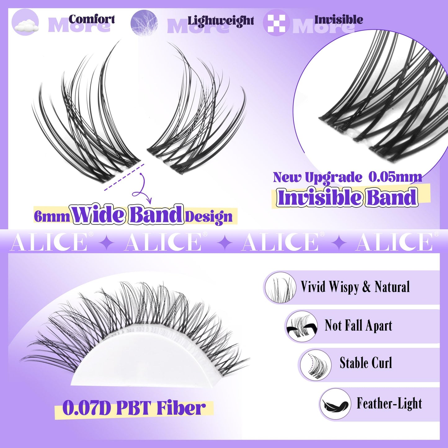 ALICE Natural Lash Clusters Lash Extensions Invisible Band Waterproof 8-16mm Cluster Eyelash Extensions Wispy Eyelash Clusters Individual Lashes Beauty and Personal Care ALICE