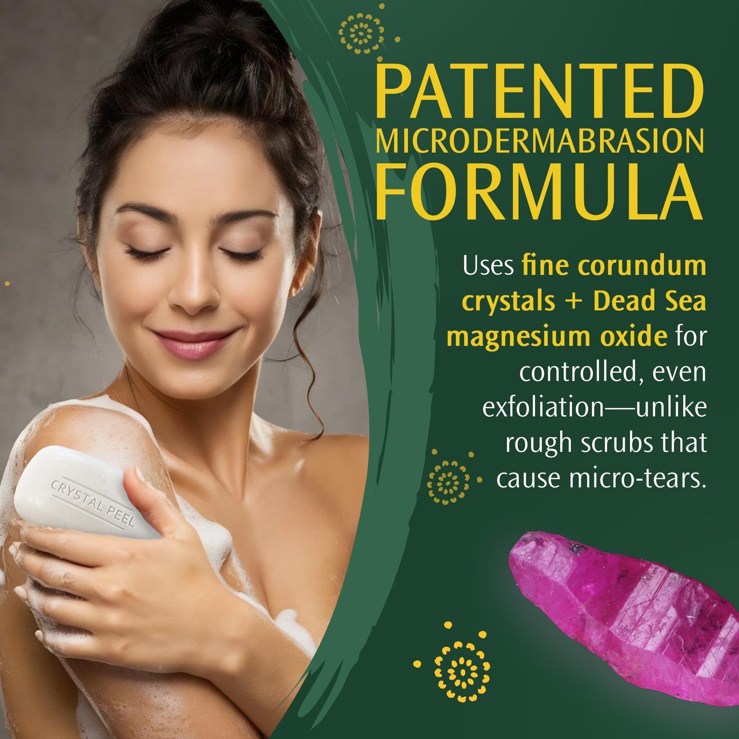 Exfoliating Bar Soap for Men & Women, Crystal Peel Luxury Microdermabrasion Hydrating & Exfoliating Body Soap Bar, Solid Magnesium Mineral Scrub