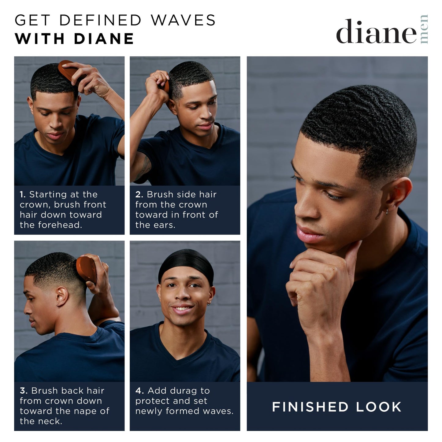 Diane Premium 100% Boar Bristle Styling Brush for Men and Barbers - Medium Bristles for Thick Coarse Hair - Use for Detangling, Smoothing, Wave