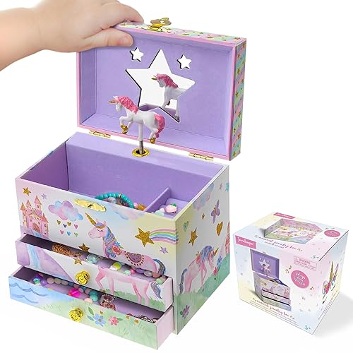 Jewelkeeper Enchanting Unicorn Musical Jewelry Box for Girls - Sparkling Rainbow Design Music Box with 2 Pullout Drawers to Store Earrings, Necklace…