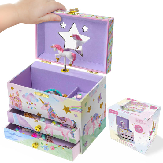 Jewelkeeper Enchanting Unicorn Musical Jewelry Box for Girls - Sparkling Rainbow Design Music Box with 2 Pullout Drawers to Store Earrings, Necklace…