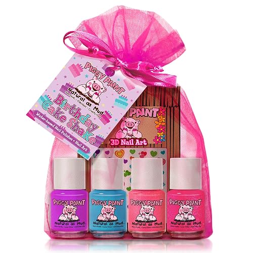 Piggy Paint | 100% Non-Toxic Girls Nail Polish | Safe, Cruelty-free, Vegan, & Low Odor for Kids | Birthday Cake Shake Set (4 Polish + Nail Art Gift Beauty & Personal Care Piggy Paint