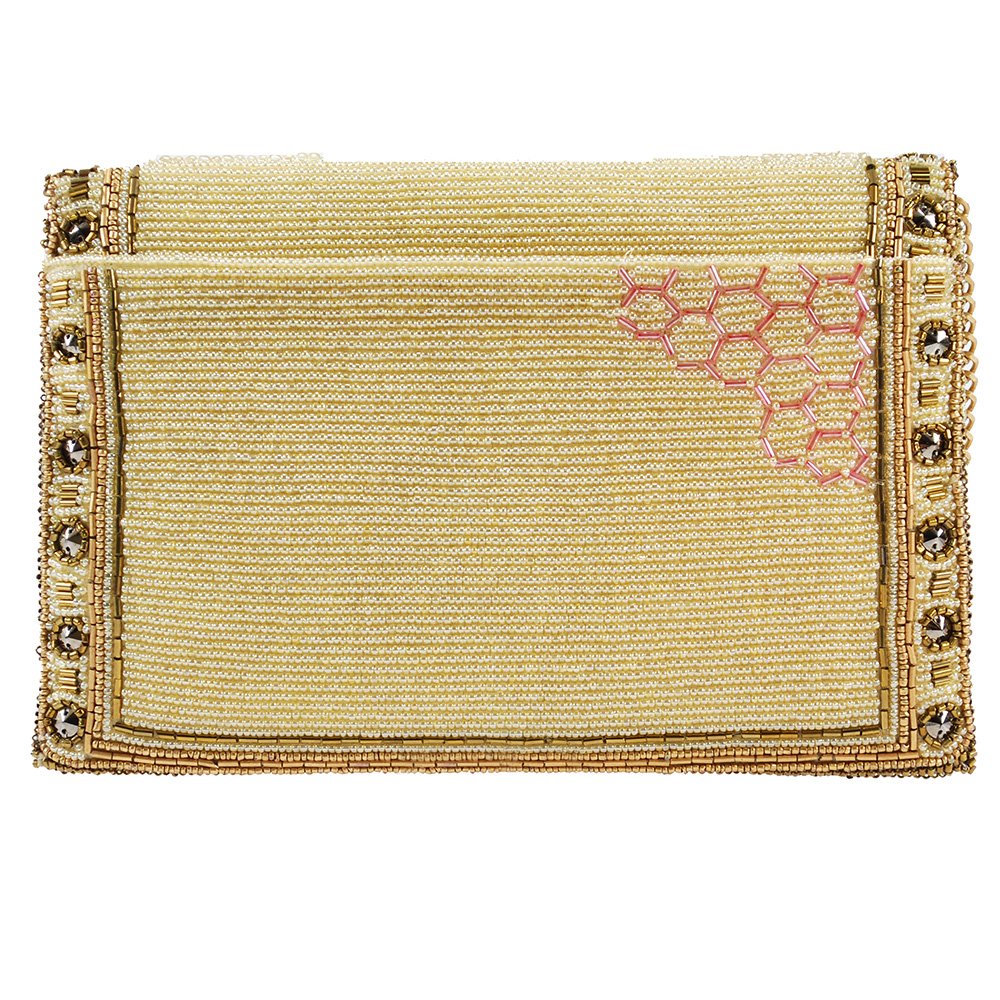Mary Frances Buzzed Beaded Handbag - Bee Embellished Regal Crossbody Clutch with Magnetic Closure for Travel, Weddings, Parties - Gold