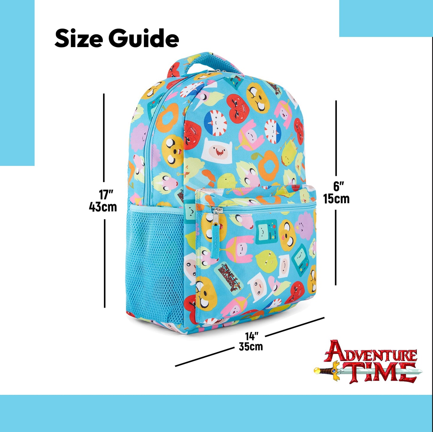 Adventure Time Classic Cartoon Backpack: Fin and Jake Allover Print Backpack by Cartoon Network - Light Blue
