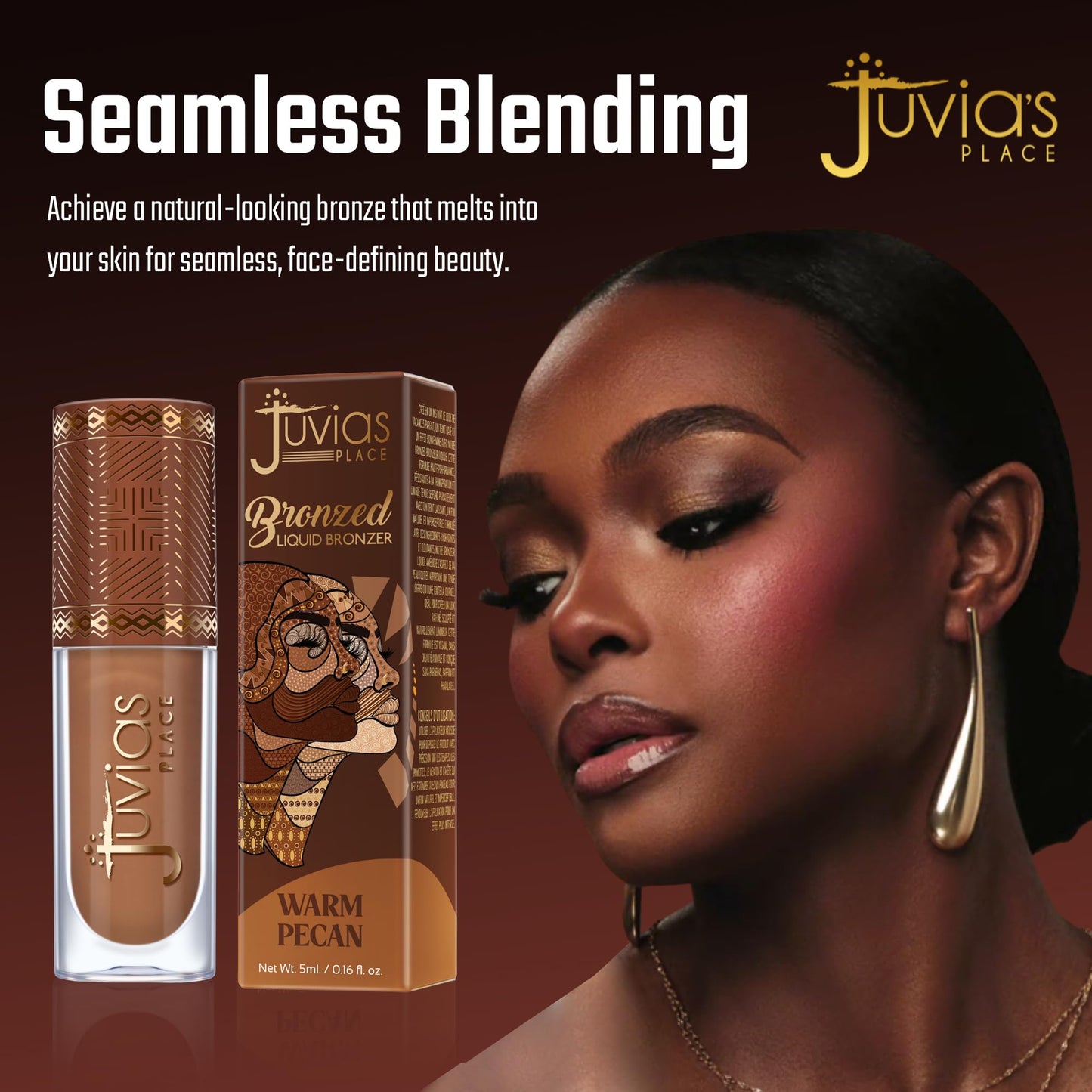 Juvia’s Place Bronzed Liquid Bronzer - Warm Pecan - Liquid Bronzer for Face w/Silky Blendable Texture - Buildable Coverage for Natural Contour