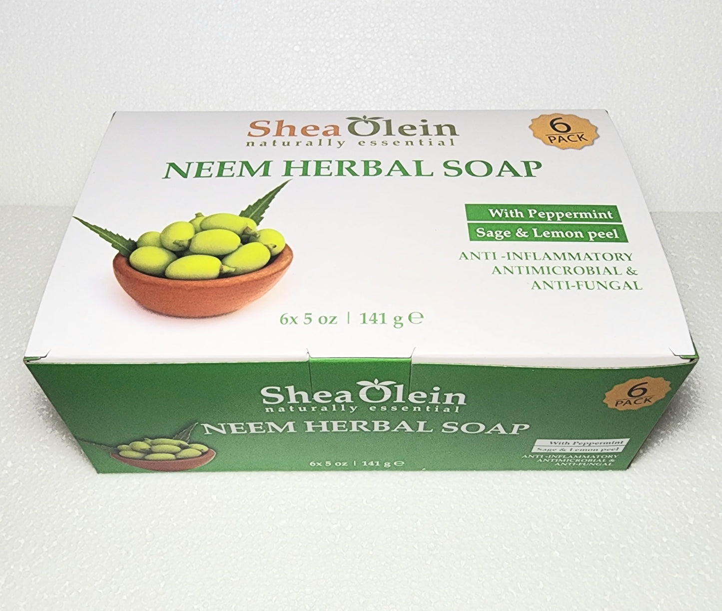 Shea Olein Naturally Essential Neem Herbal Soap With Peppermint Sage & Lemon Peel 6-Pack