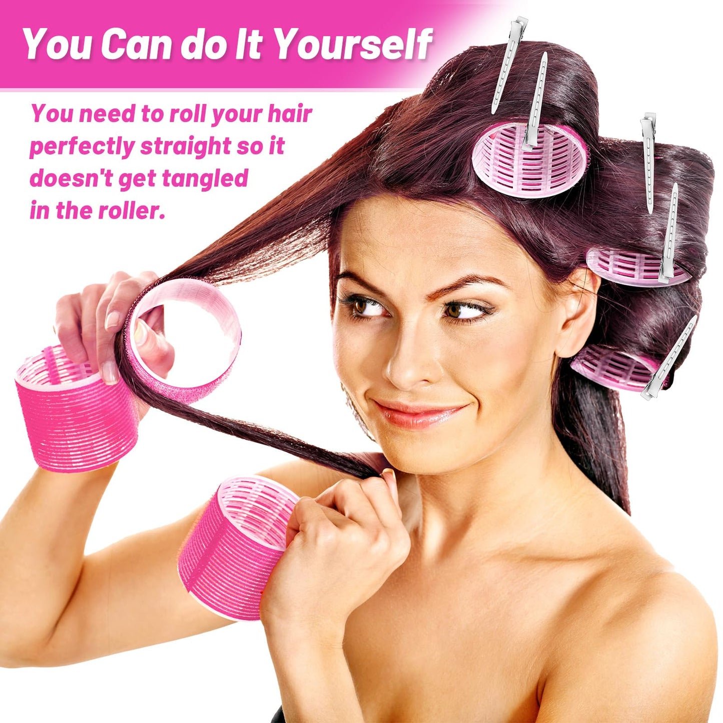 Jumbo Hair Curlers Rollers, 12Pcs 60mm Jumbo Hair Roller Curlers Self Grip Holding Rollers with 12Pcs Hair Clips for Long Straight Thick Hair (Rose Beauty and Personal Care Acejoz