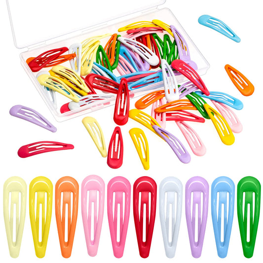 60Pcs Snap Hair Clips for Girls, Gingbiss 2 inch Silicone Coating Colorful Metal Hair Barrettes with Storage Case for Women Girls Kids, No Slip Hair