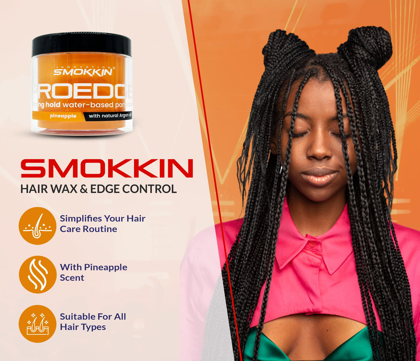 Smokkin Pro Edge Hair Styling Gel - Alcohol-Free, Water-Based Pomade with Strong Hold & Argan Oil - No Flakes, Edge Control, Twist & Braid Gel for Men