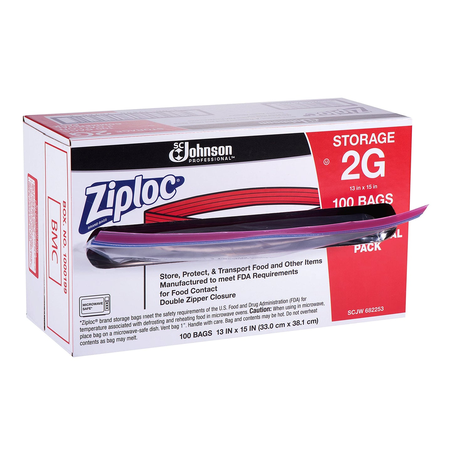 SC Johnson Professional Ziploc Brand Food Storage 2 Gallon Bags, Food Storage Ziploc Brand Bags, Commercial Pack, 100 Count Box, for Professional Use…