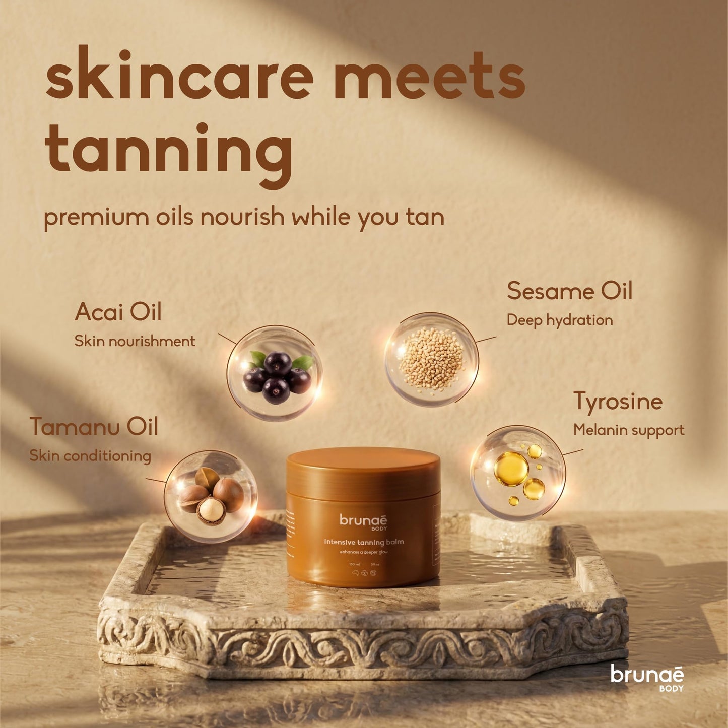 BRUNAE BODY® Intensive Tanning Bed Balm [FOR DARKER & FASTER TAN] - Natural Tan Accelerator Lotion for Sunbed - Sun Tanning Lotion for Women & Men