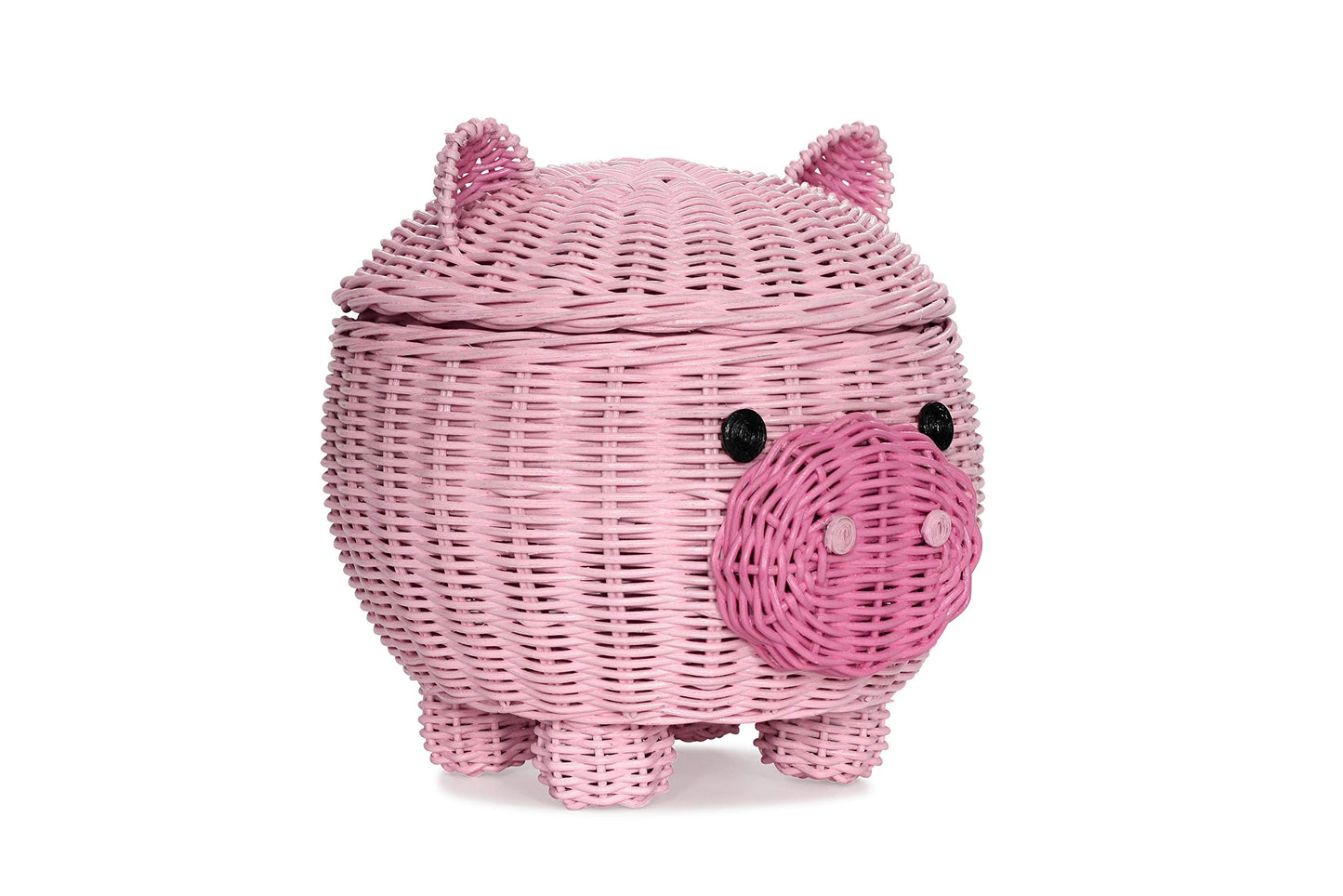 G6 COLLECTION Pig Rattan Storage Basket With Lid Decorative Bin Home Decor Hand Woven Shelf Organizer Cute Handmade Handcrafted Nursery Gift Animal…