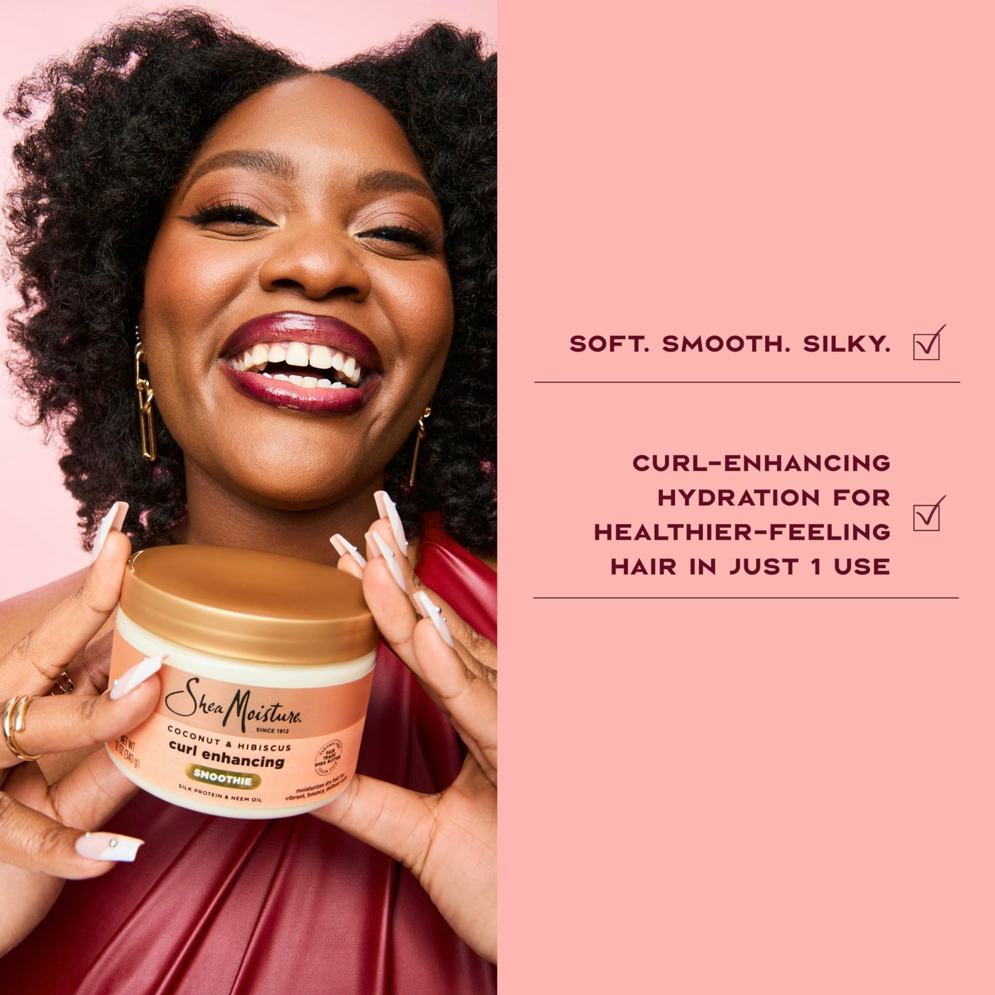 SheaMoisture Smoothie Curl Enhancing Cream Coconut and Hibiscus for Thick, Curly Hair Sulfate Free and Paraben Free 12 oz