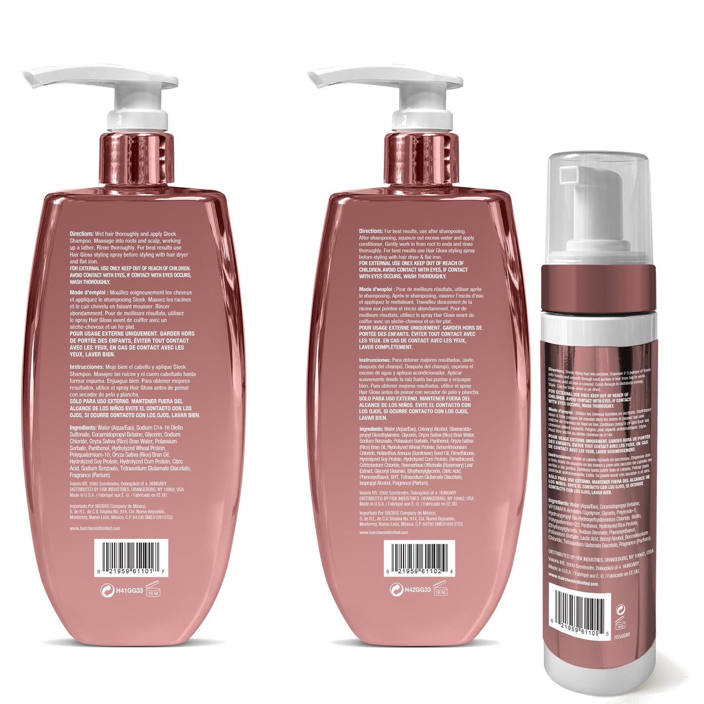 Hair Chemist Hair Gloss Liquid Glass 3-PC Volumize & Curl Set - Includes 33.8oz Shampoo, 33.8oz Conditioner & 8oz Hair Mousse Set (3-PC SET)