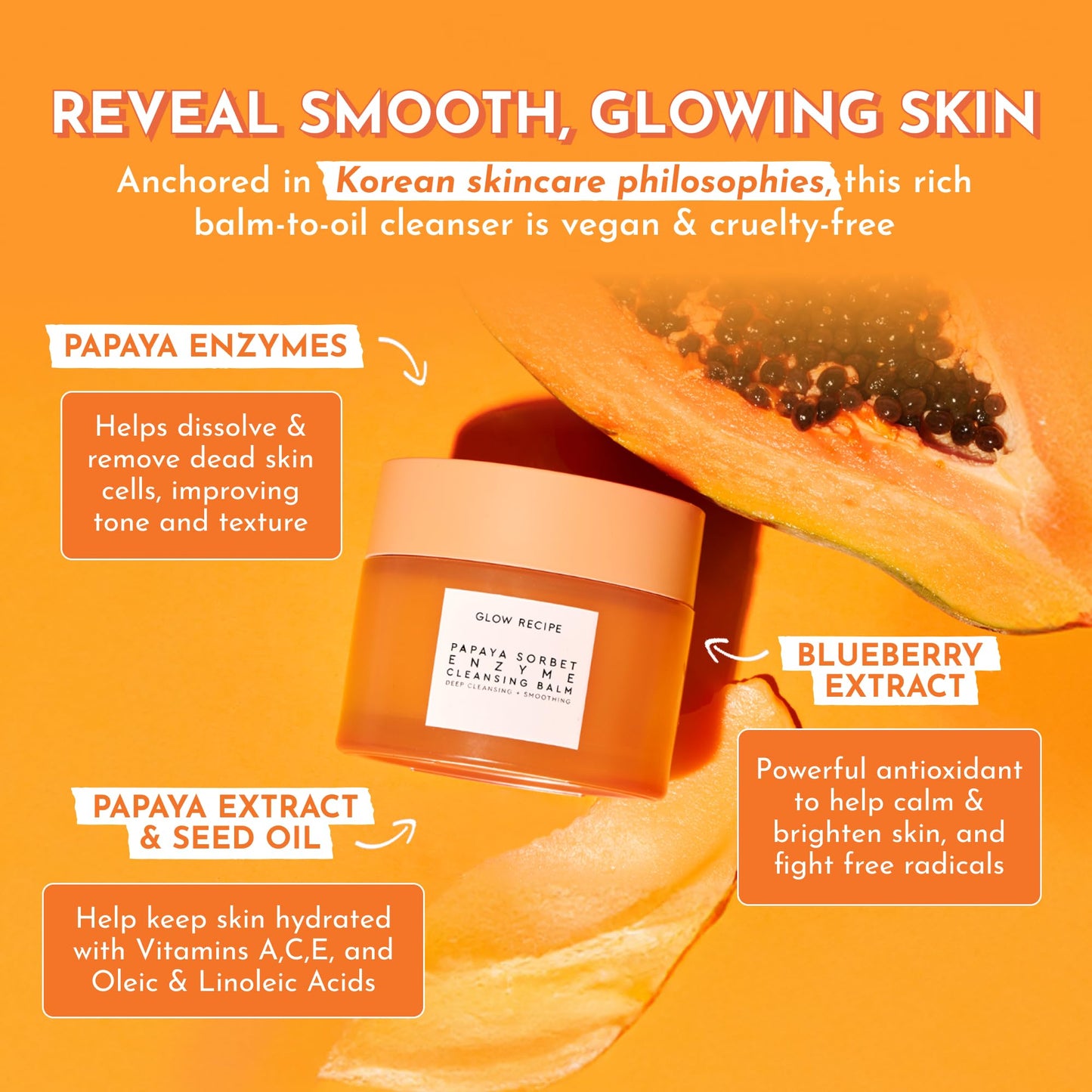 Glow Recipe Papaya Enzyme Cleansing Balm 3.38 oz – Makeup Remover & Gentle Exfoliating Face Wash to Melt Makeup, Even Skin Tone & Hydrate