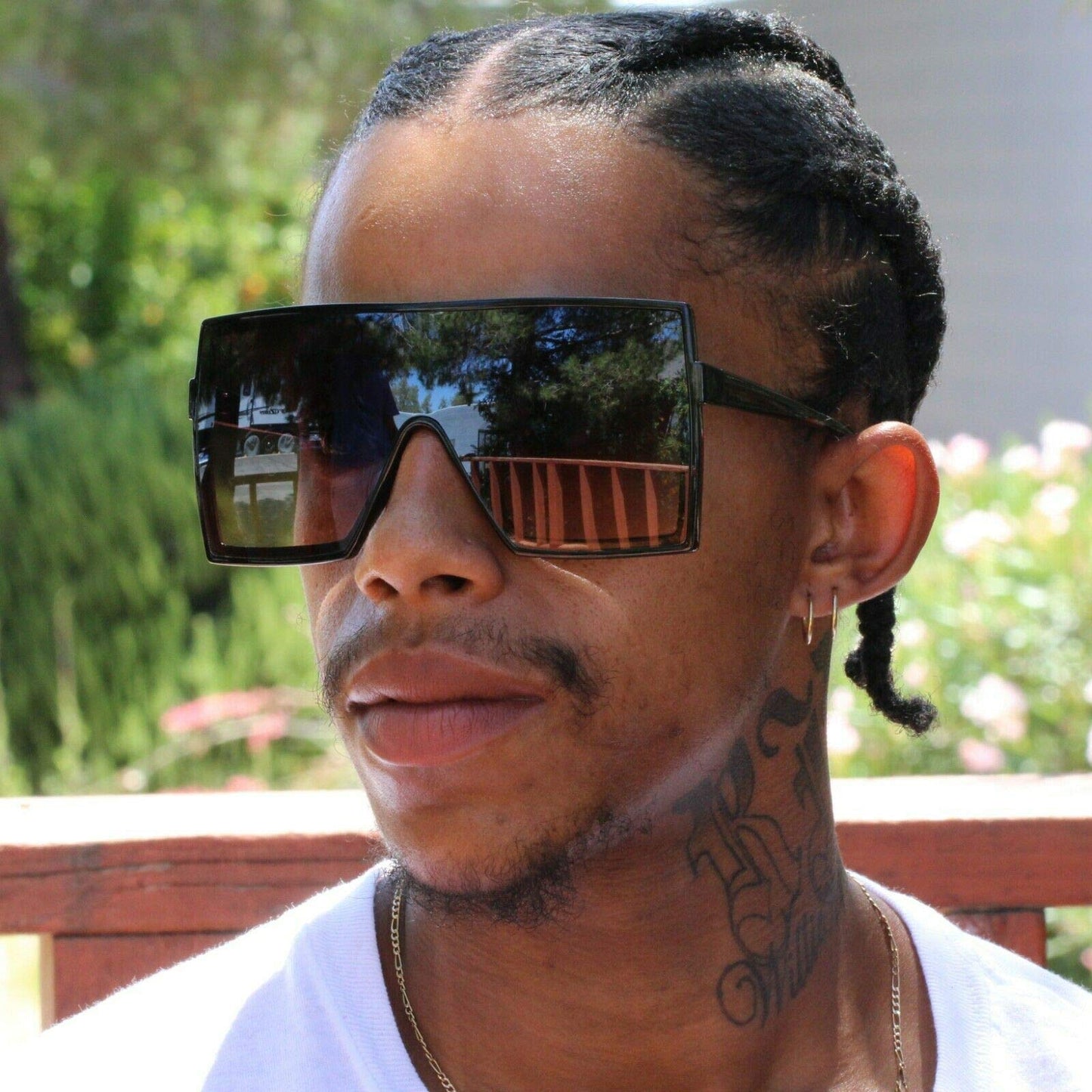 FLAWLESS Large Sunglasses for Women Oversized Men Flat Top Fashion Trendy Mono Lens Shades (Black/Smoke) (Black)