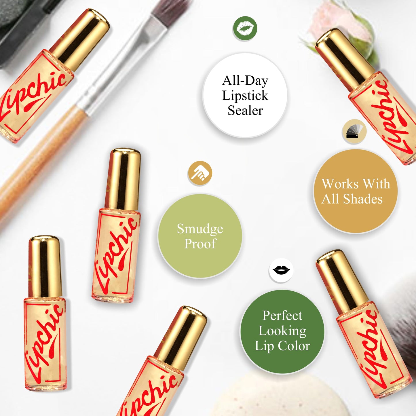 Ella International Lip Chic - 6-Pack All-Day Lipstick Sealer, Smudge-Proof & Long-Lasting, 0.25 oz Each