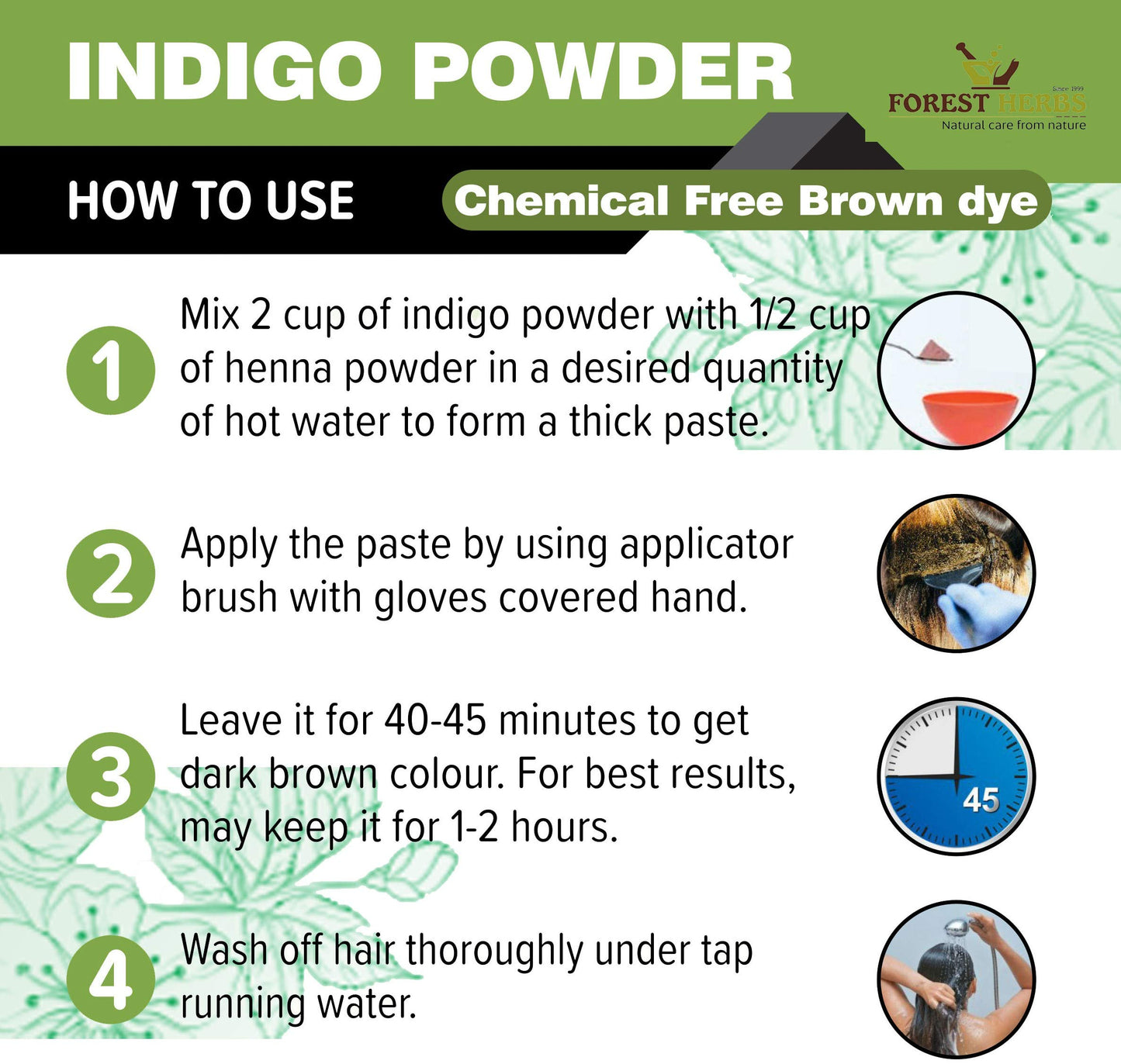 The Forest Herbs Natural Care From Nature Organic Indigo Powder for Hair Colour, 200g (Pack of 1)