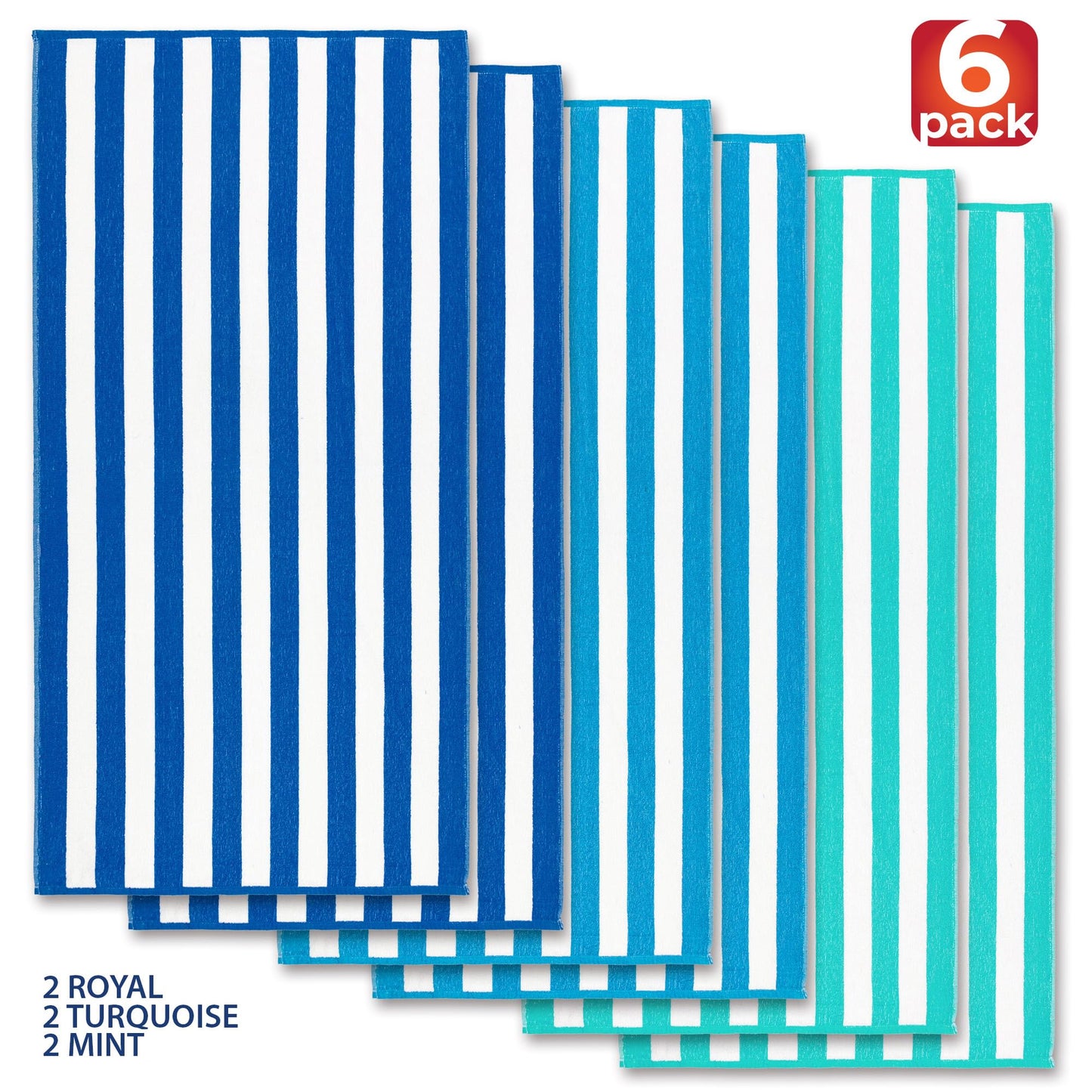 Beachland Velour Classic Cabana Stripe Beach Towel - 30 x 60 inch - Soft Cotton Terry Resort Style Perfect for Beach and Pool