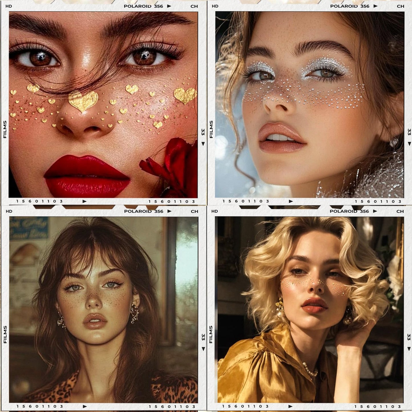 Wodelanle Glitter Freckles Face Tattoo, 24 Count Rose Gold Face Glitter Speckles Makeup Patches, Glow Up Makeup Patches, Cute Glitter Freckles Makeup