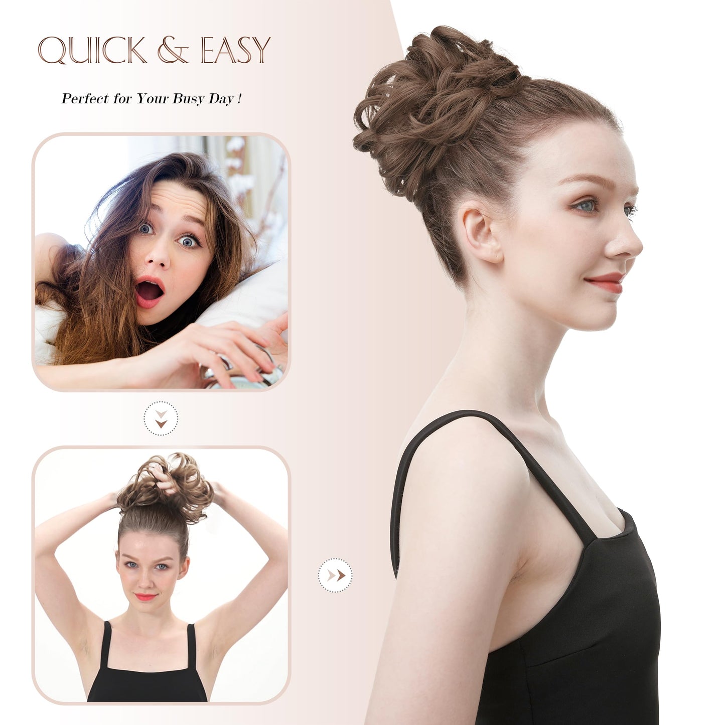FESHFEN Large Messy Bun Hair Piece - Wavy Synthetic Chignon Scrunchies Elastic Ponytail Hair Extensions Thick Hairpieces for Women, Black Gray Beauty and Personal Care FESHFEN