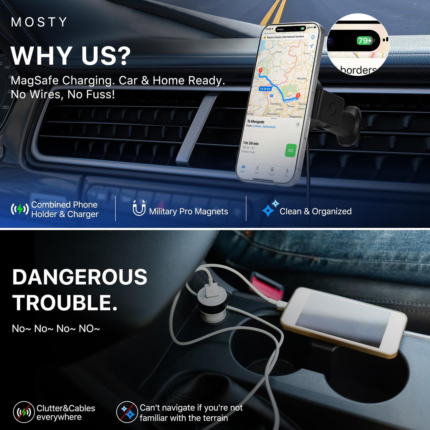 Wireless Car Charger, 15W Fast Car Mount Charger for iPhone 17/16/15/14/13/12/11/10/9/8 Series & Samsung, Auto-Clamping Magnetic Car Phone Holder…