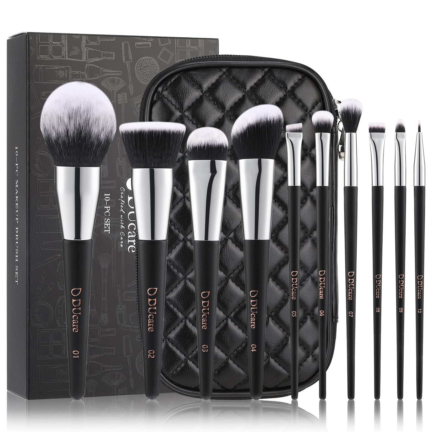 DUcare Makeup Brushes with Case 10Pcs Travel Makeup Brushset Women Gift Premium Synthetic Kabuki Foundation Blending Brush Face Powder Blush