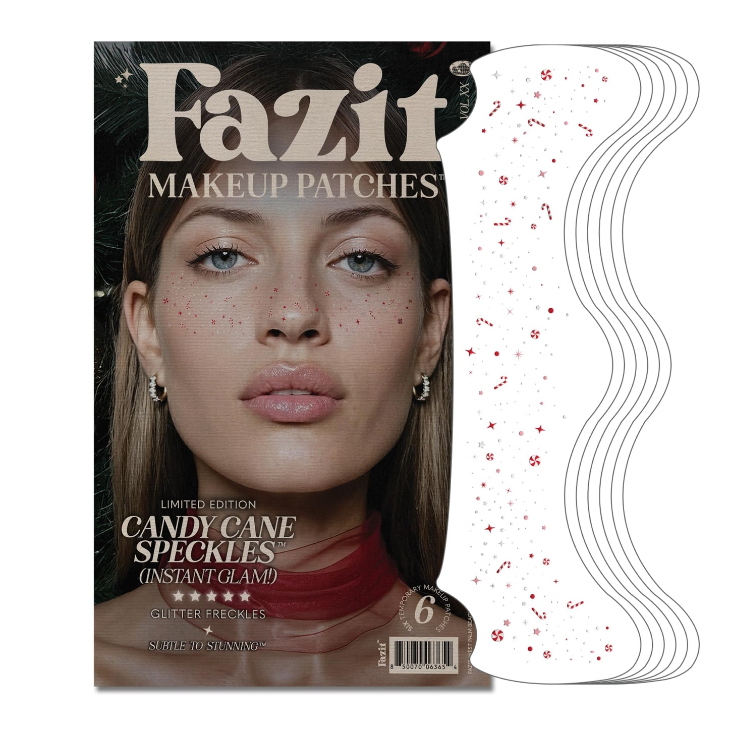Fazit Makeup Patches - Candy Cane Speckles - Glow Up Make-Up Patches - Cute Glitter Makeup Accessories for Women - Cosmetic Glitter for Face