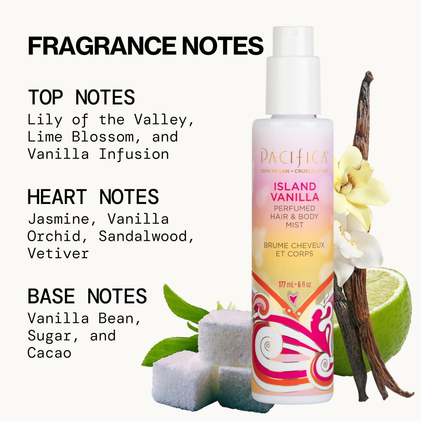 Pacifica Island Vanilla Spray Perfume & Hair and Body Mist Set - Tahitian Vanilla Clean Fragrance Duo, Essential Oil Blend, Alcohol-Free Hair/Body