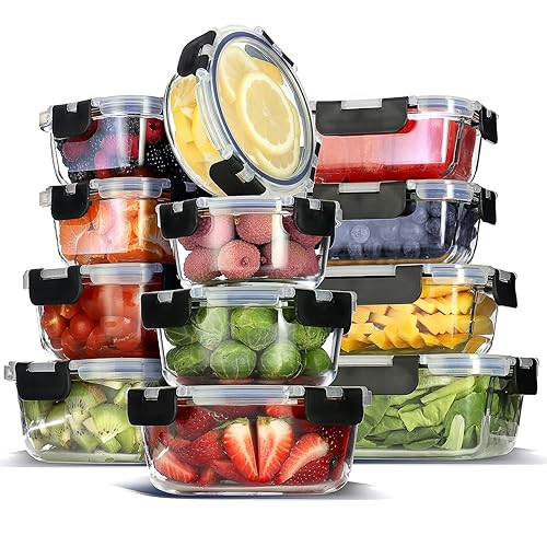 EATEX 24pc Glass Storage Containers with Lids, 12 Set Glass Food Storage Containers with 12 Airtight Lids, Pantry Kitchen Meal Prep Containers…