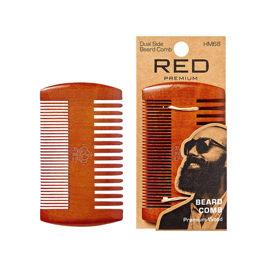 RED by Kiss Premium Wood Men Dual Side Beard Comb, Easy Detangling and Styling, Durable Design for Gentle Beard Hair & Mustache Grooming Essential, No Beauty and Personal Care Red by Kiss