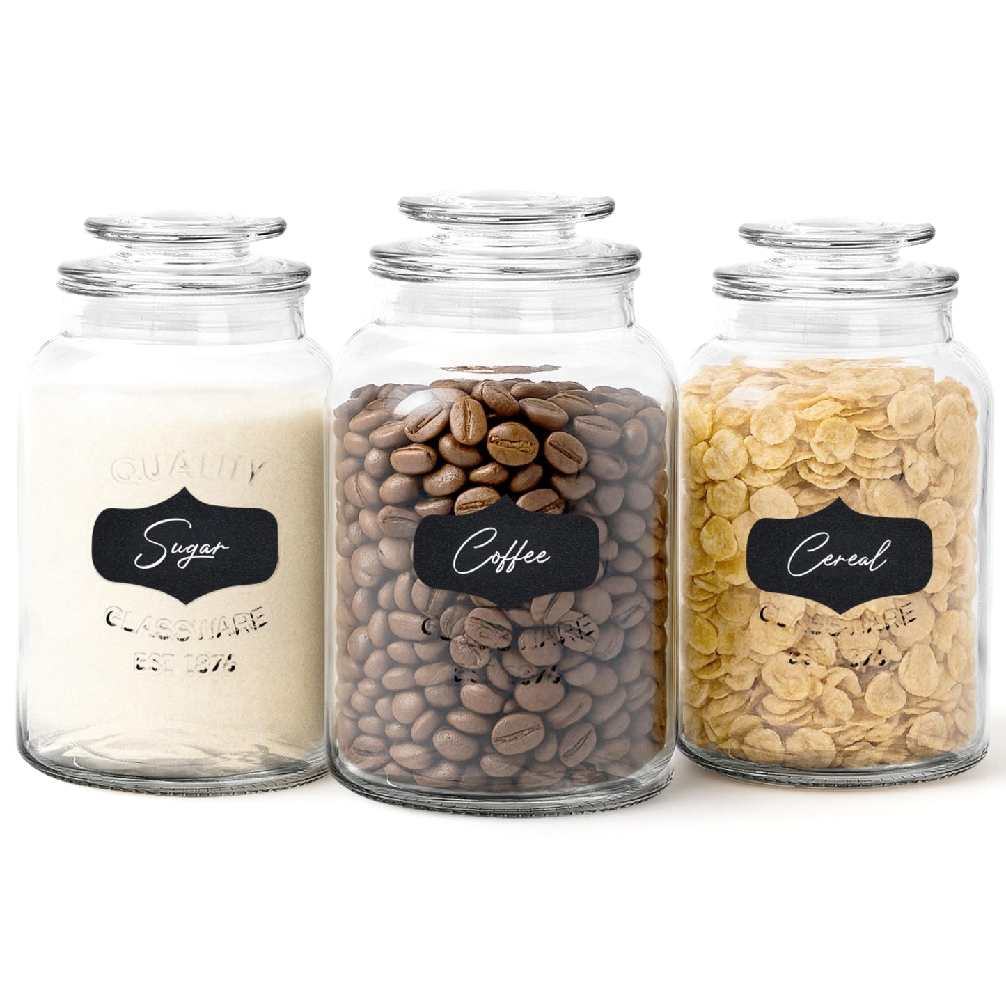 WHOLE HOUSEWARES Glass Canisters with Airtight Lids Set of 3 - Glass Storage Jars for Candy, Cookie, Flour, Sugar, Coffee - Sealed Food Storage…